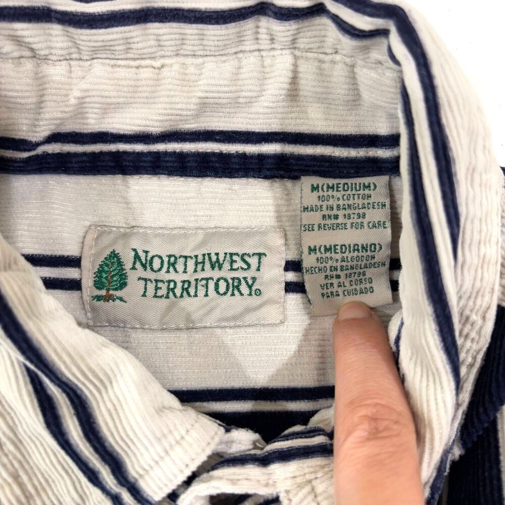VTG 90s Northwest Territory Mens M Striped Navy Corduroy Button Up Shirt Dad Y2K - Picture 8 of 9